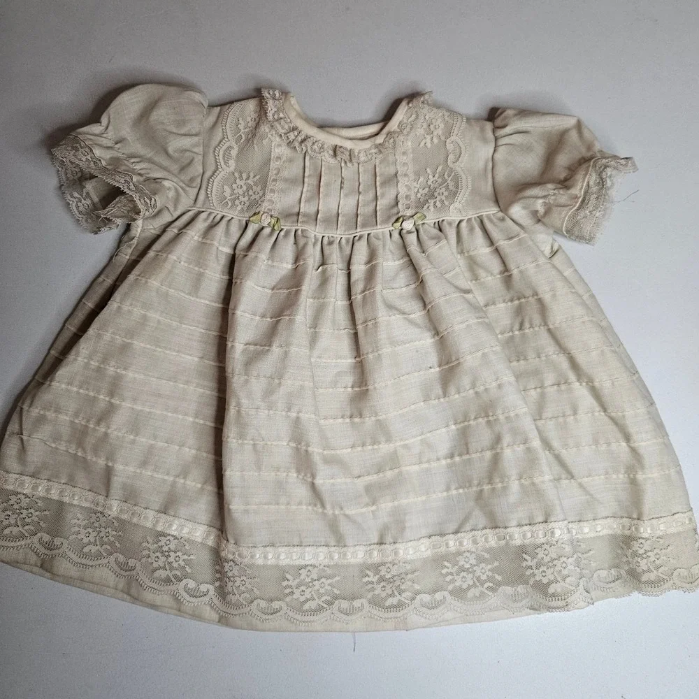Vintage Christian Dior Enfant‎ Baby Dress Cream Lace Pintuck Heirloom French